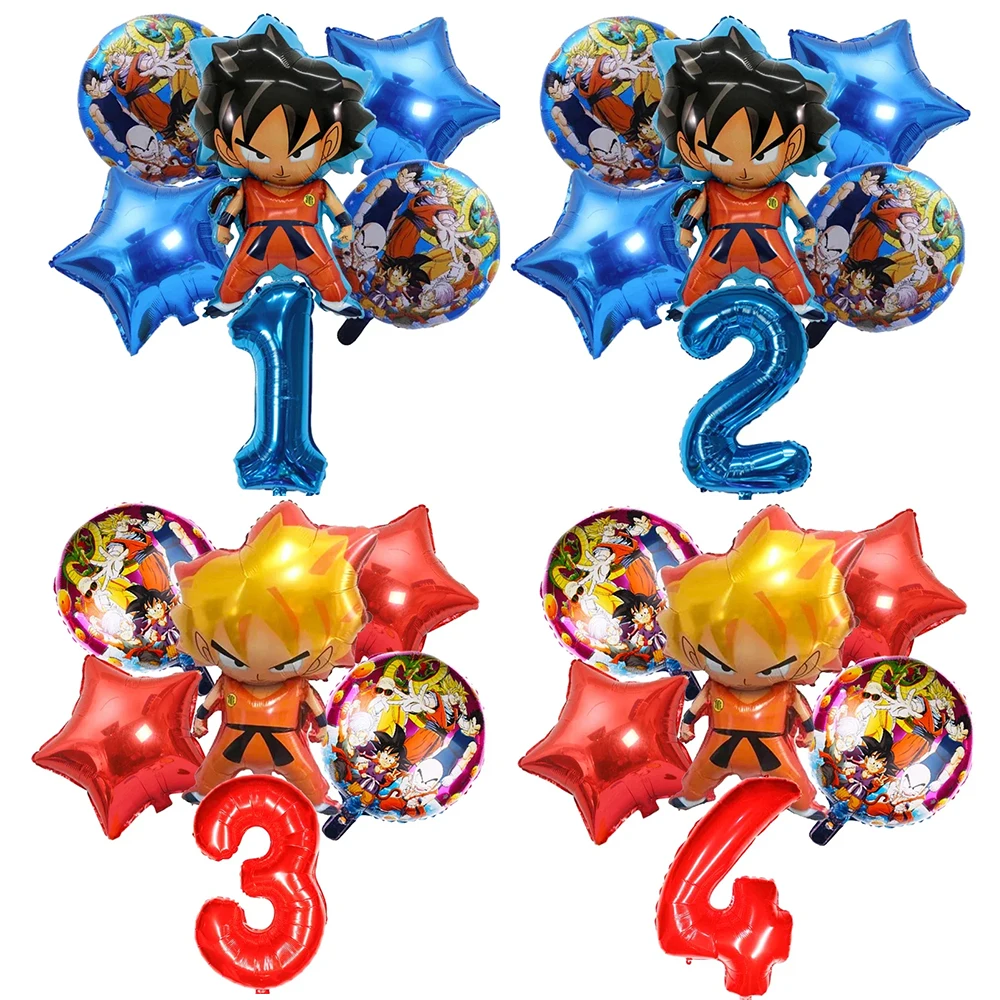 6pcs/1set Cartoon Dragon Ball Party Balloons Set Son Goku 32inch Number Balloon Baby Shower Birthday Party Decorations Supplies