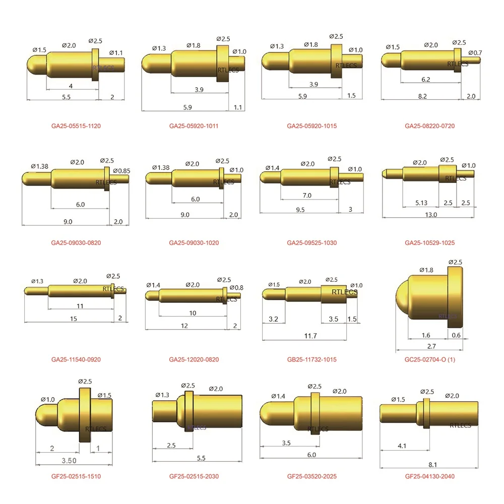 2 10 Pcs 2.5 MM Outer Diameter High Current Pogo Pin Connector Charging Probe Spring Conductive Test Power Charge Low Voltage