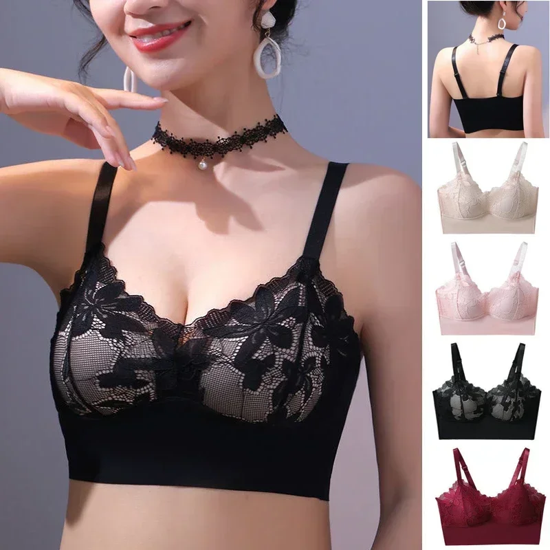 

1pcs Ice Silk Seamless Lace Sport Bra No Steel Ring Comfortable Large Size Bra vest bra Gather Anti Sagging Underwear