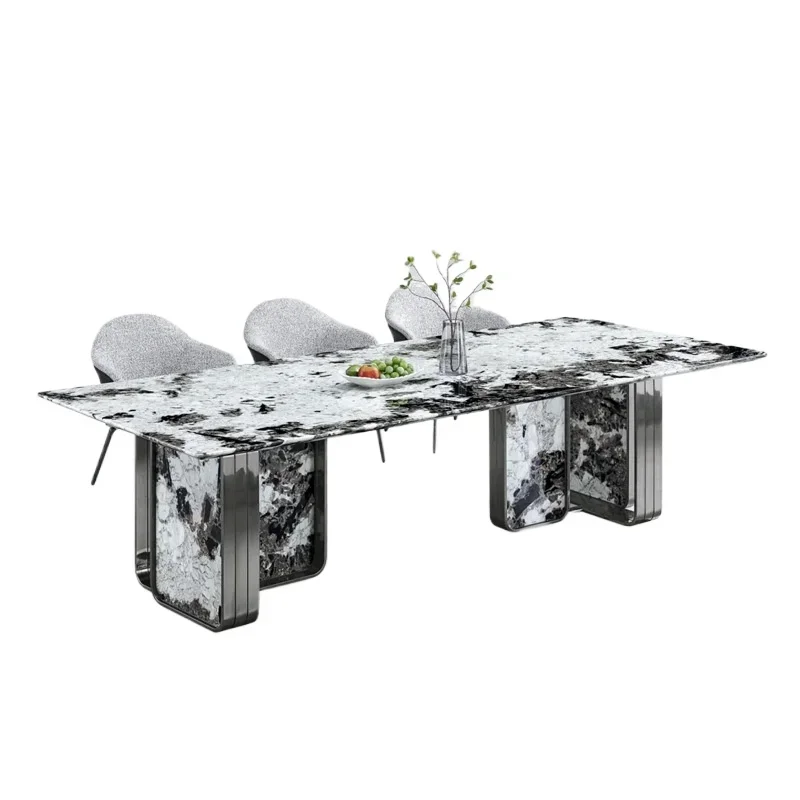 Natural luxury stone dining table 2.8m light luxury high-end rectangular dining table villa large apartment