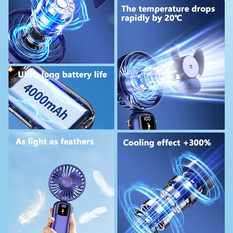 مروحة صغيرة معلقة على الرقبة من Xiaomi قابلة للطي 5 سرعات USB قابلة لإعادة الشحن مع حامل هاتف وشاشة عرض مبرد جديد