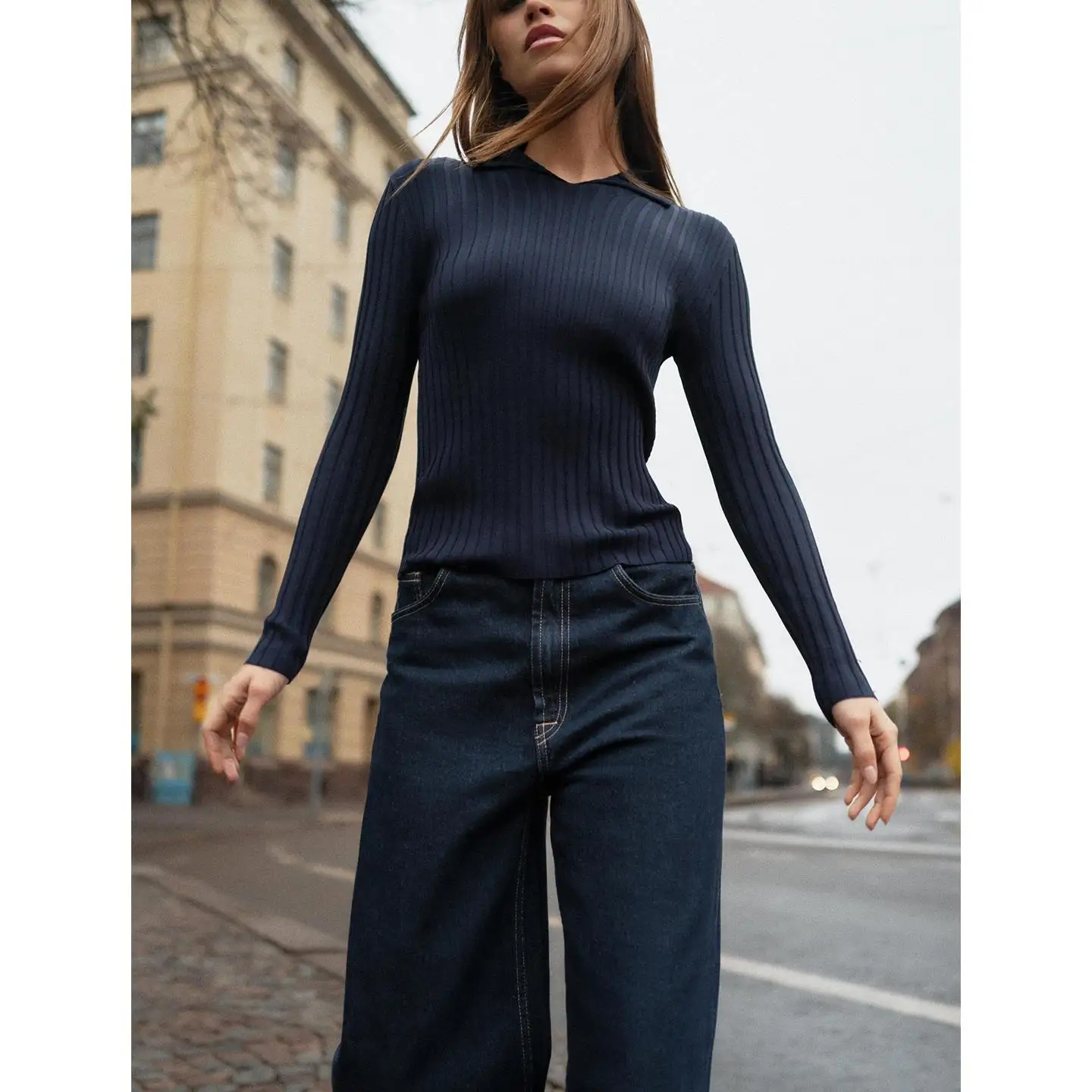 Inverno novo feminino fino ajuste longo sve malha irt ne topo francês sle fibra de poliéster meninas comprimento regular