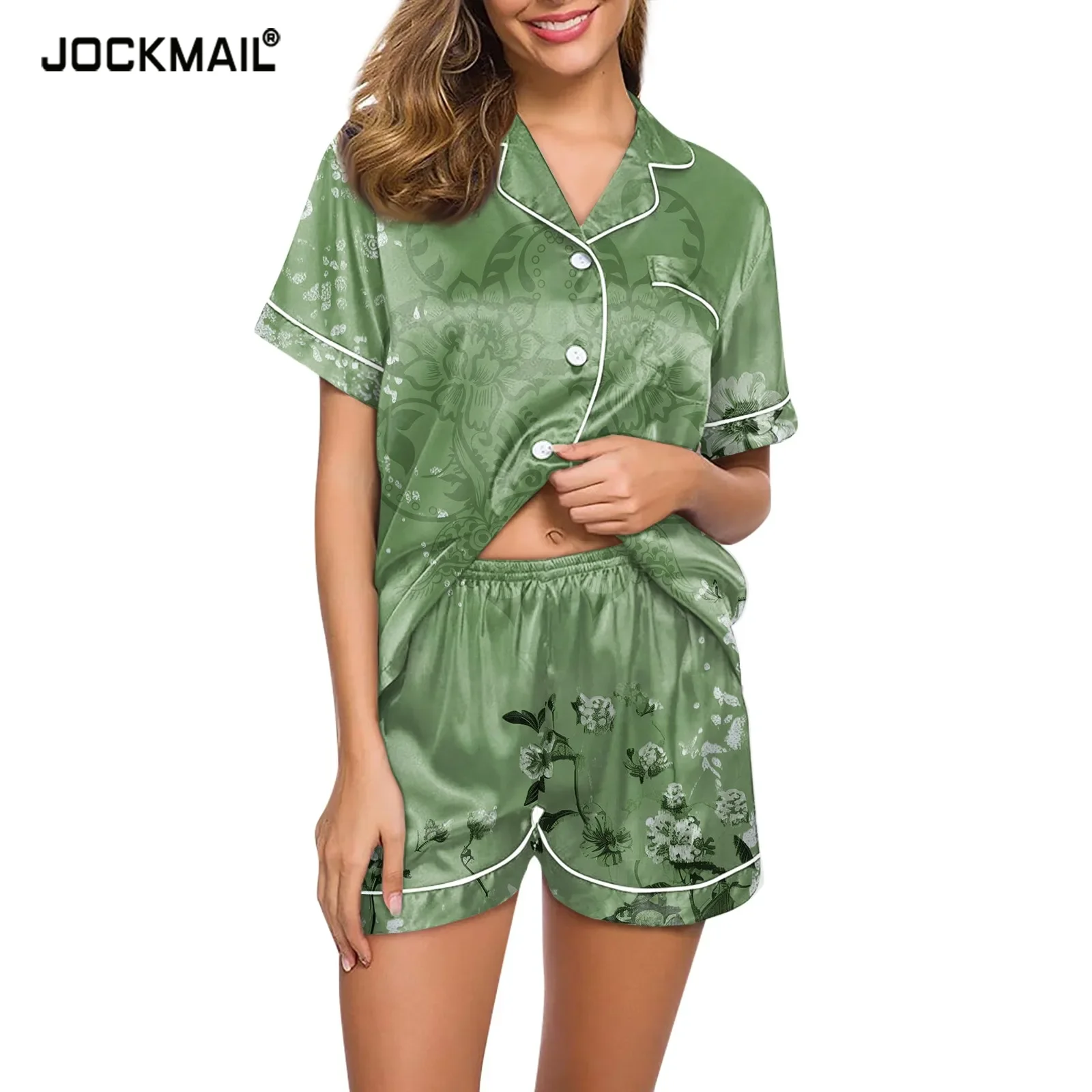 

Soft Pyjamas Set Button Down Sleepwear Loungewear Two Piece Set Printing Set Soft Pajamas Women Flower Print Pajamas Set