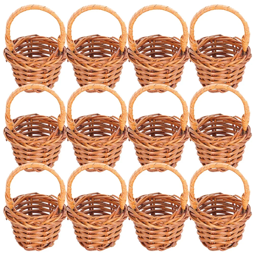 

New 12 Pcs Mini Shopping Basket Stylish Rattan Model Miniature Flower Portable Handheld Decorative House Baskets