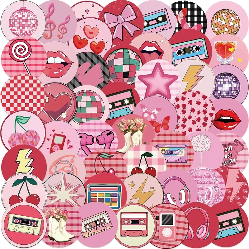

10/30/50PCS Cartoon Red Cherry PVC Sticky Sticker Aesthetic DIY Children's Decoration Scrapbooking School Supplies for Kids