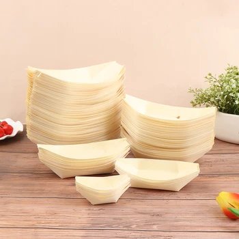 50 Pieces x Home Party Wedding Supplies Disposable Sushi Salad Dessert Bowl Natural Pine Wood Serving Bowl