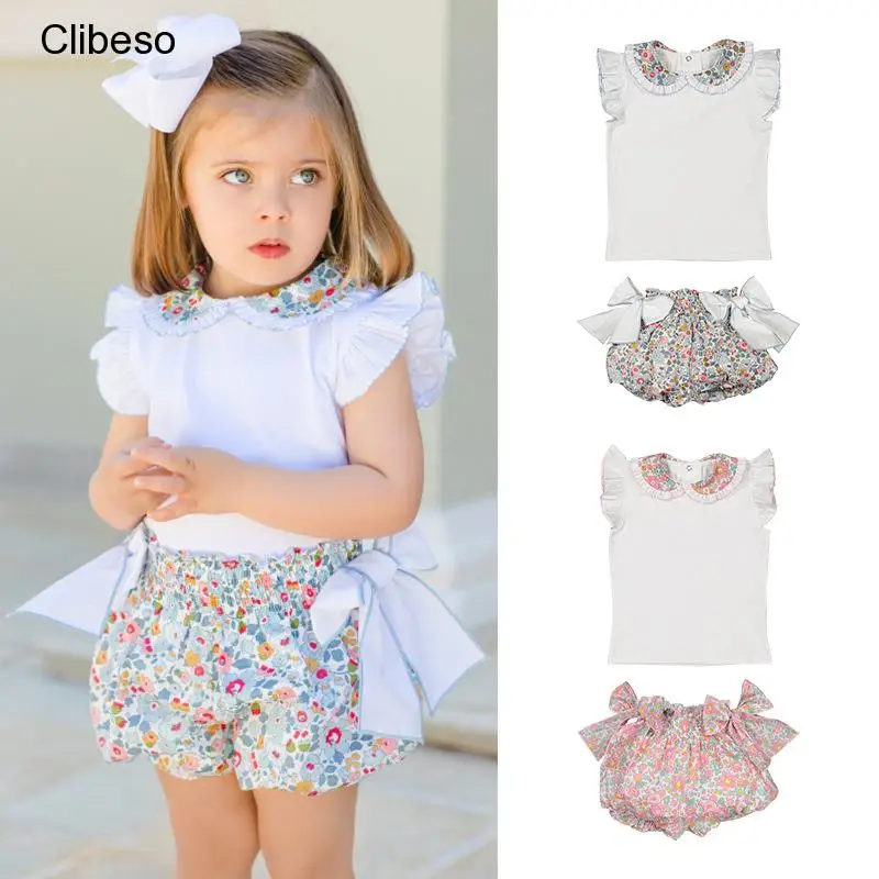 2024 Summer Clothes Set for Baby Girls Kids Kawaii Vest Tops and Floral Printed Butt Pants Children Korean Style Casual Playwear