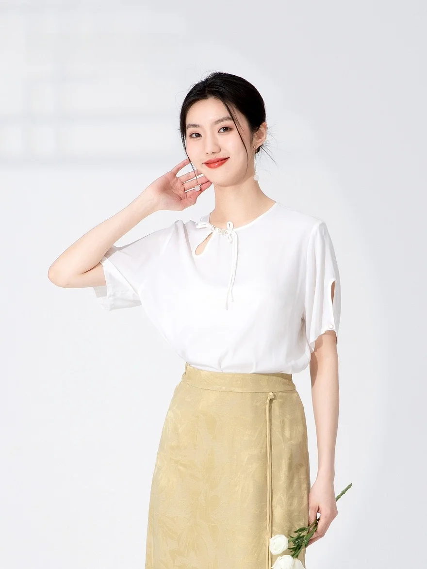 

Dailanzhi New Summer White Comfortable Chiffon irt Overhead Sle Versatile Top Simptic Commute Loose Fit ort Sve