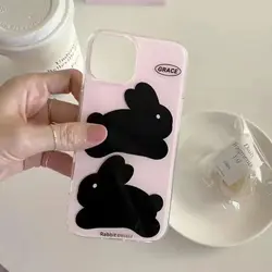 Ins pink imd rabbit black bunny phone case for iphone 13 promax 11 12 14 15 pro max shockproof protector shell back cover