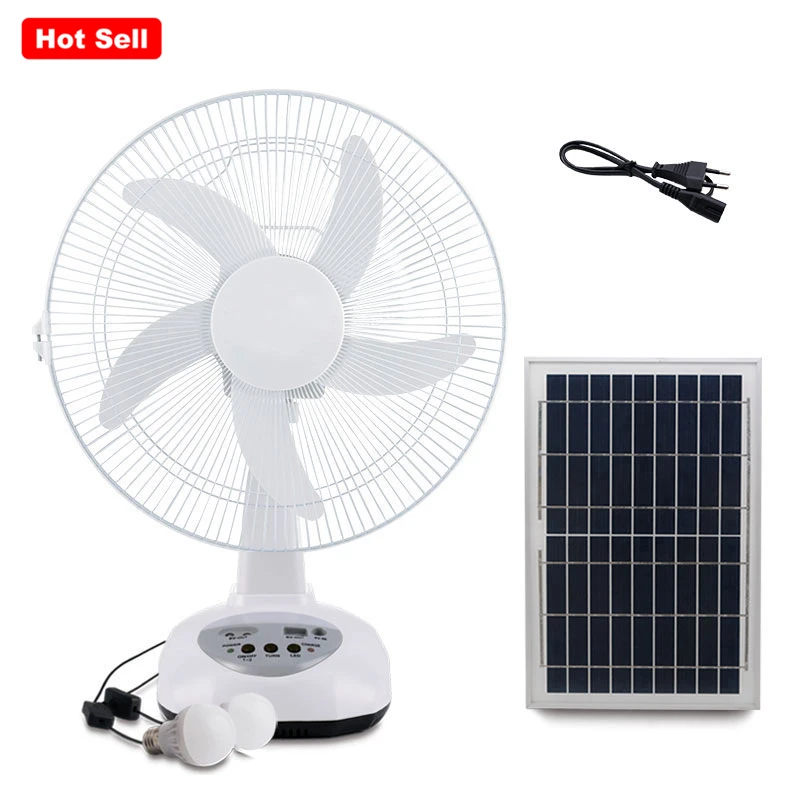 

16 Inches Solar Table Fan with Solar Panel Portable Desktop Fan with LED Light USB Port Two Bubles