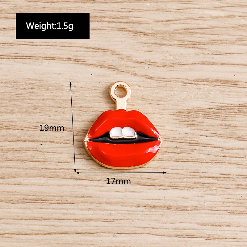 10pcs 17x19mm Cute Enamel Red Lips Charms Pendants for Drop Earrings Necklace Bracelets DIY Crafts Jewelry Making Accessories