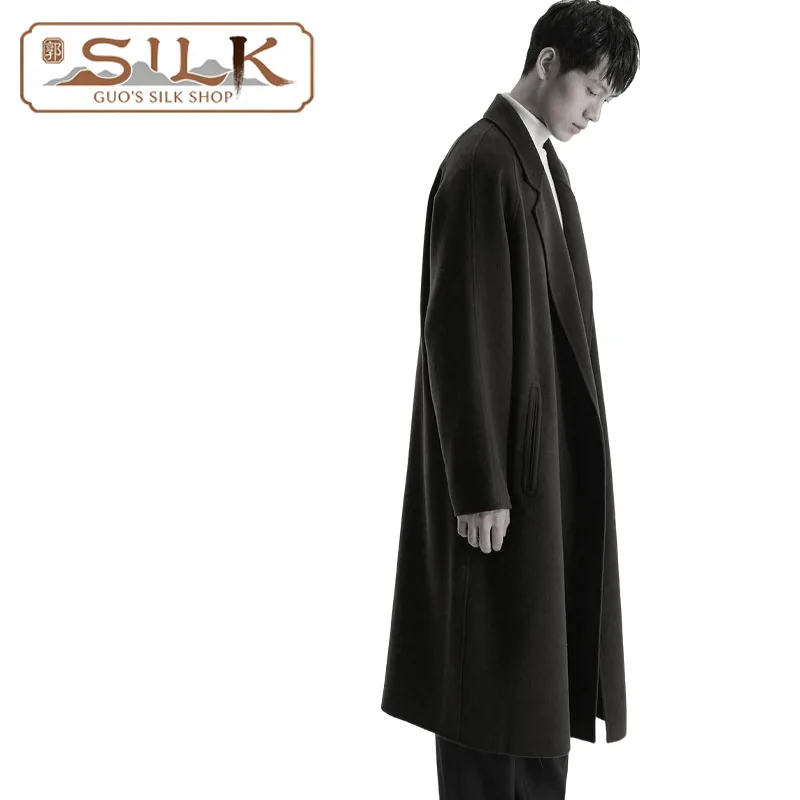 

Двустороннее шерстяное мужское зимнее пальто — элегантная удлиненная куртка, теплая и комфортная, модная мужская одежда