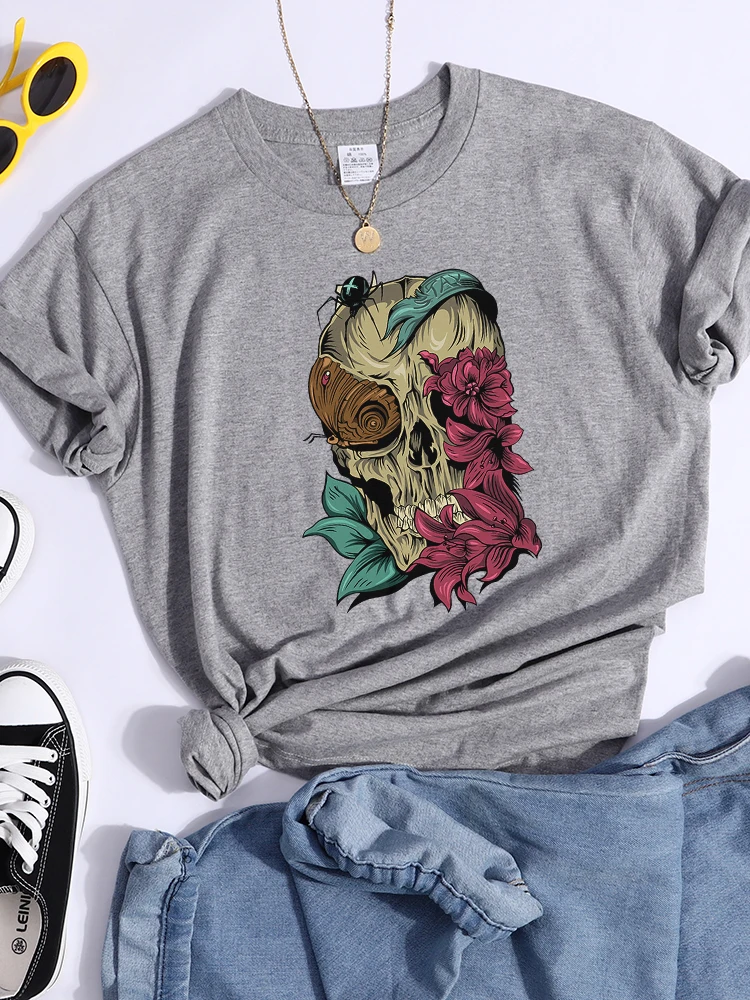 Wood Human Bones Printing T-Shirt Female Summer Fashion T Shirts Sport Casual Tops Clothing Street Personality T Shirt Womens