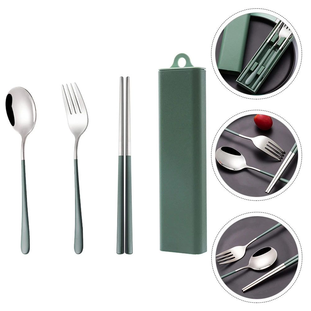 

1 set Stainless Steel Cutlery Set Spoon Fork Chopsticks Portable Travel Utensils Metal Dining Kit Camping Gifts