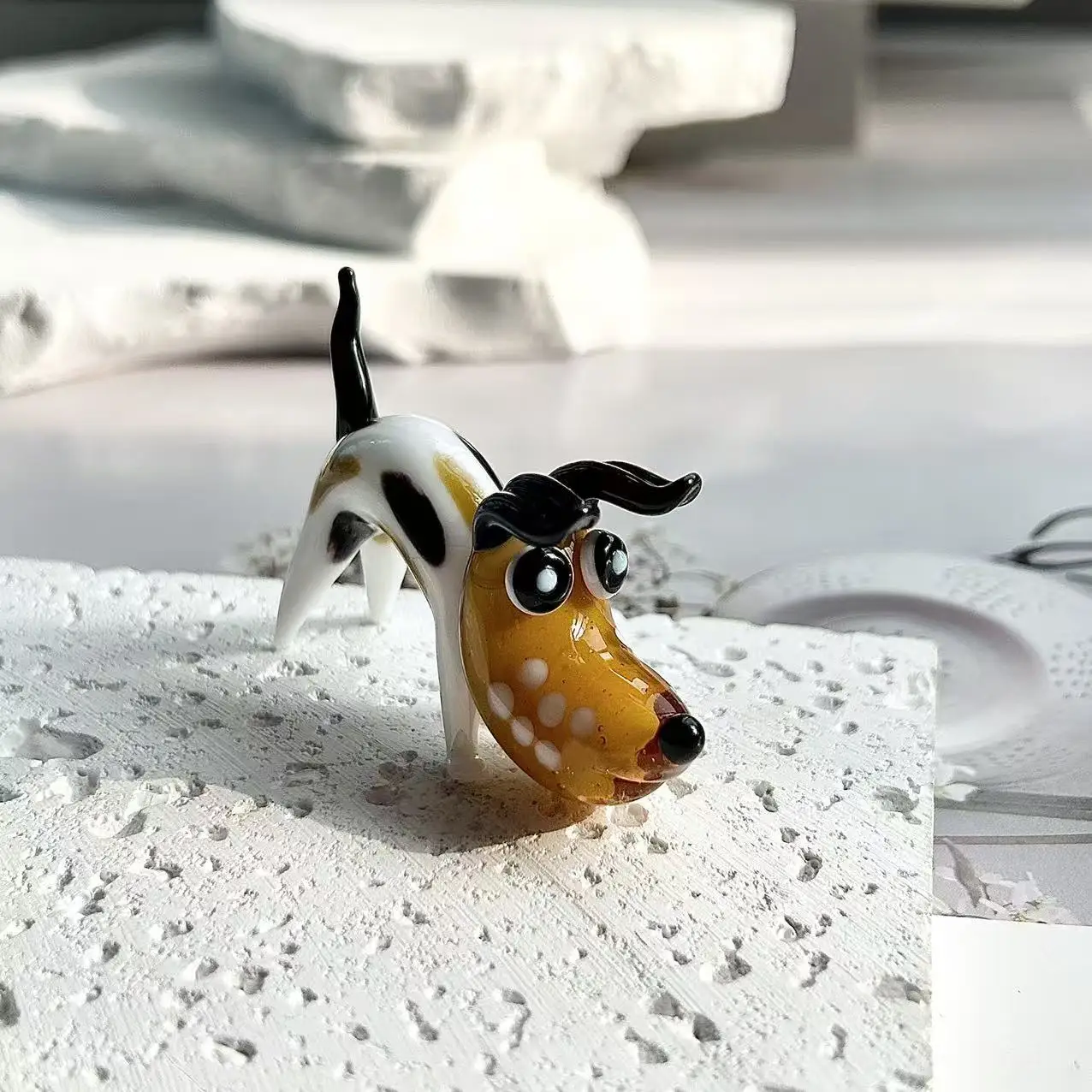 Cute glazed sausage puppy spotted dog ornament handmade glazed art cute pet home desktop fun glass decoration gift Mini ornament