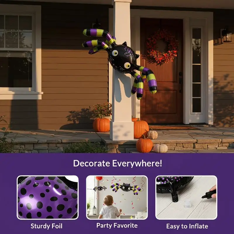 Spider Shaped Foil Balloons Creepy Cute Patterns Long Lasting Inflation for Halloween Bar Pub Theme Party Decor image 5