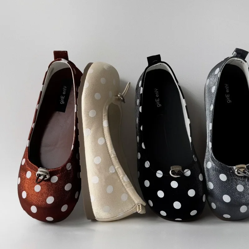 

Шелковые туфли-балетки с круглым носком и низким вырезом для женщин, новинка 2026 года, на тонкой подошве, универсальные, для повседневной носки