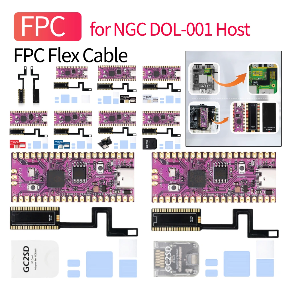Para Raspberry Pi Pico Picoboot FPC Cable de cinta Flexible con adaptador SD2SP2 lector de tarjetas GC2SD para consola de juegos NGC Gamecube