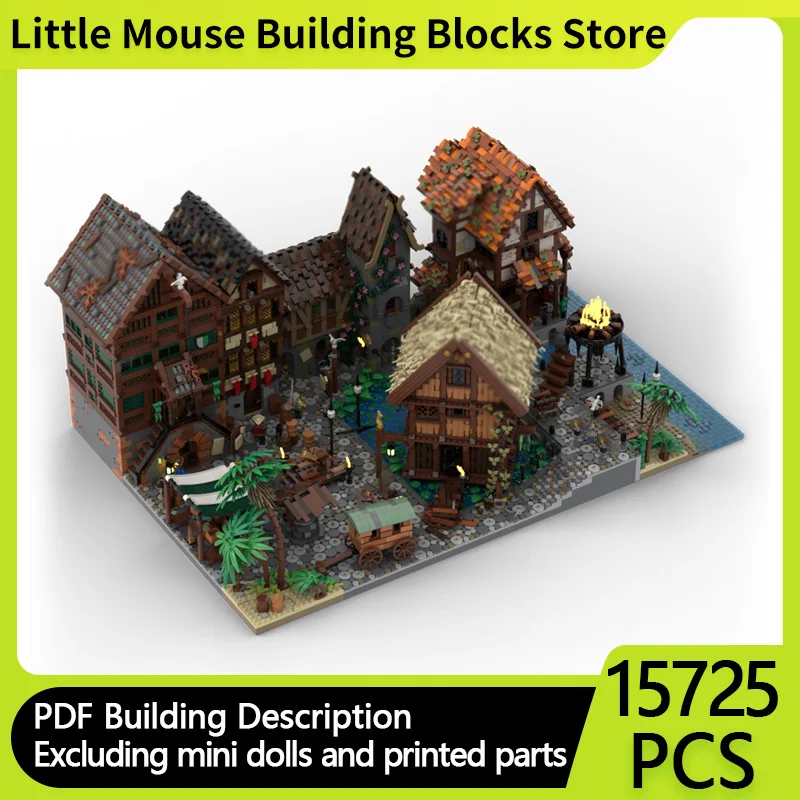 

Medieval Castle Model MOC Building Bricks Pirate Town Houses Modular Technology Gifts Holiday Assemble Children Toys Suit