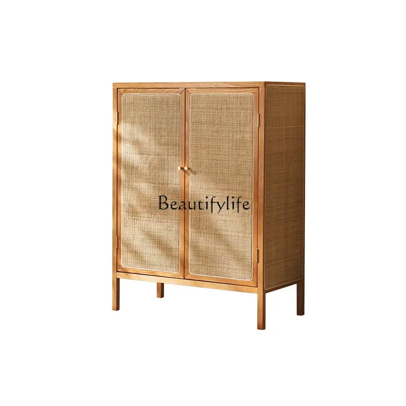 

LD33Nordic rattan creative locker simple modern solid wood entrance storage cabinet