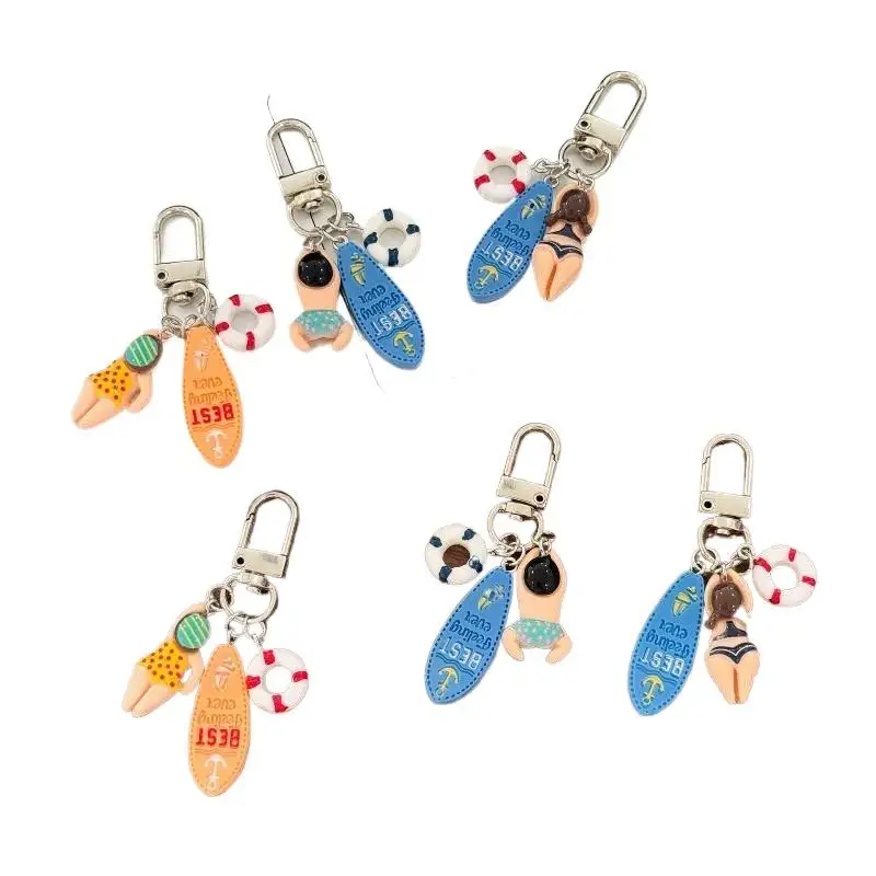 Niedliche Sommer-Schwimmer-Schlüsselanhänger mit Cartoon-Surfbrett- und Rettungsring-Anhängern, perfekt als Taschendekoration und Geschenk für Strandliebhaber. – Detail 6
