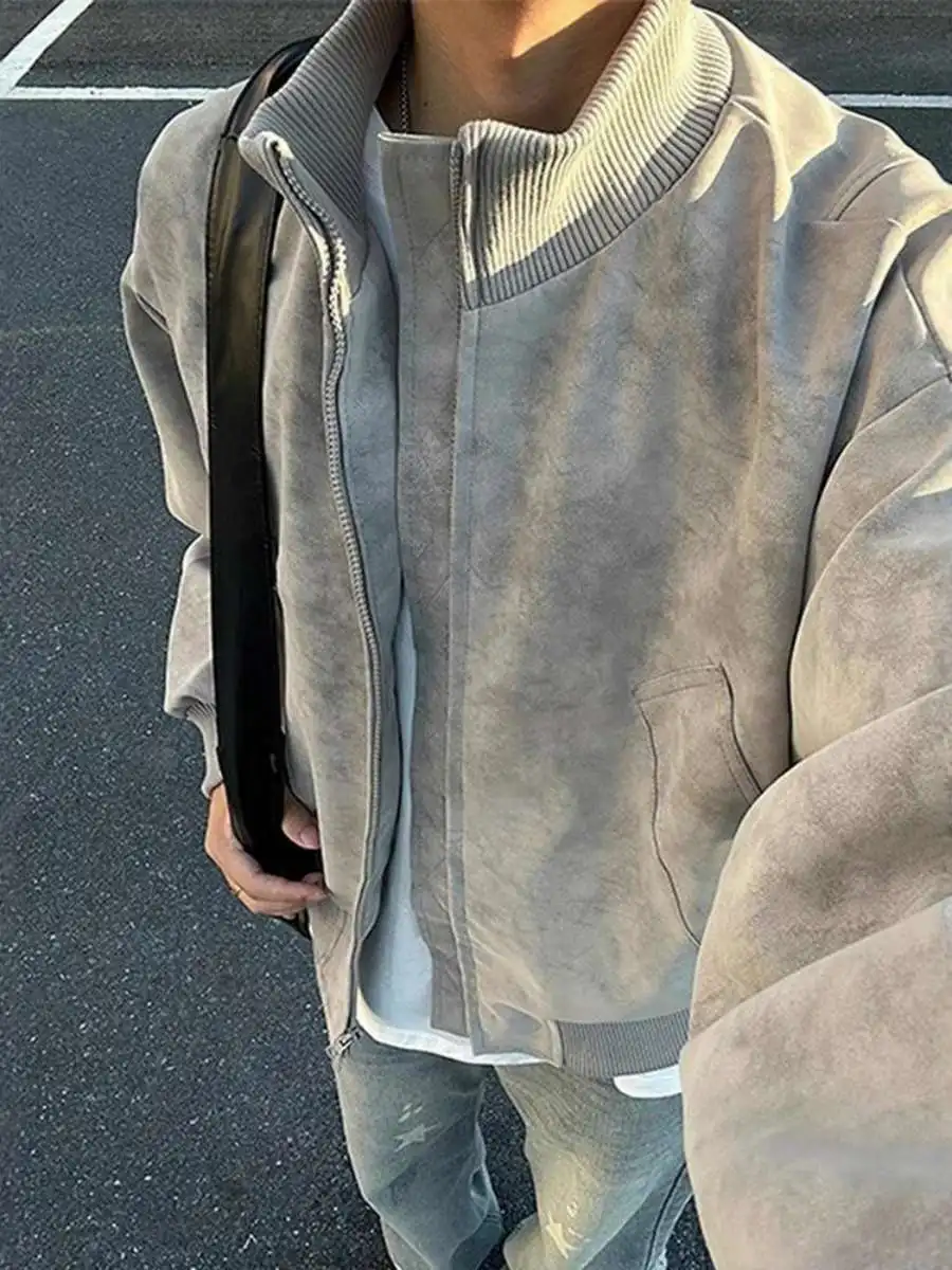 Матовый окрашенный кожаный джет, мужской осенний американский бомбер, мотоциклетный летный джет с воротником-стойкой, бейсбольный orm, свободная посадка