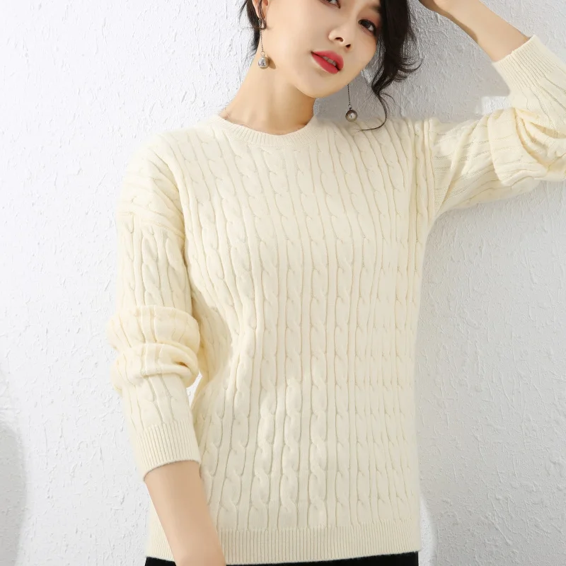 

Женский свитер с круглым вырезом, осенне-зимний новый пуловер, толстый вязаный свитер, вязаная короткая свободная трикотажная базовая рубашка