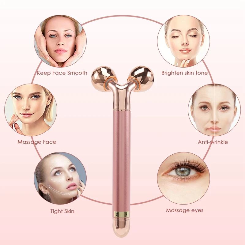 5-In-1 24K Gold Beauty Bar massaggiatore viso elettrico quarzo rosa 3D Roller Face Lifting corpo viso Gua Sha Jade Roller