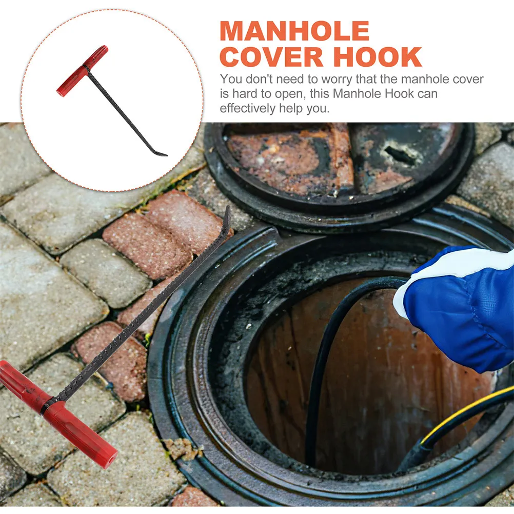 Manhole Hook Steel Reliable T-Shaped Handle Handy Manhole Cover Lifter Easy Operation Pull Hook Sliding Door Lifter