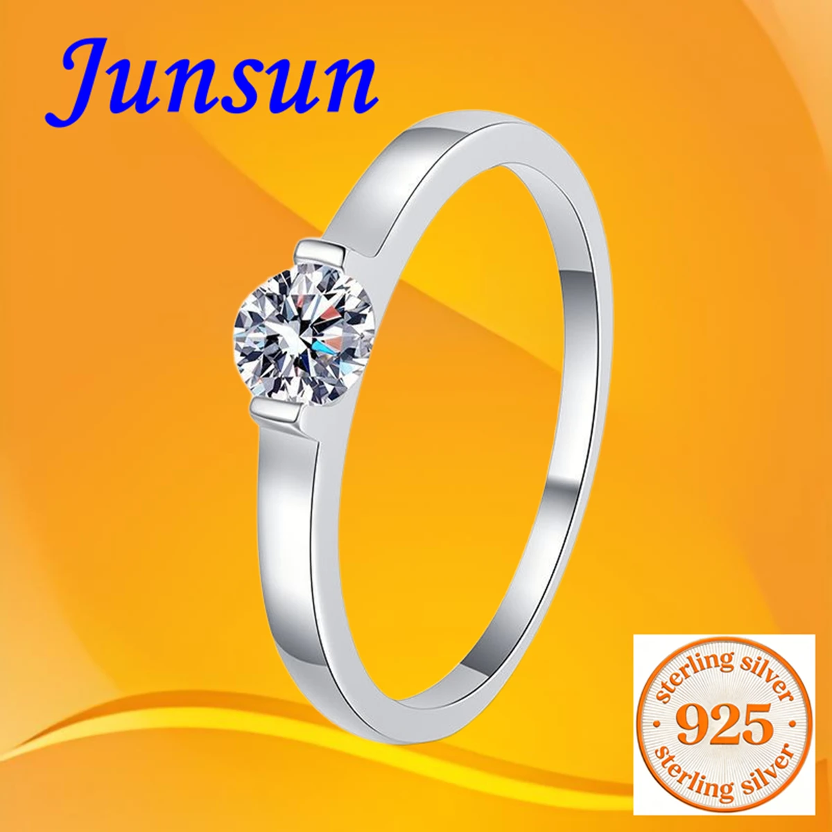 

Junsun 0.5ct S925 Pure Silver Moissanite Ring, Simple and Elegant Design, Personalized Aperture Design, Small Waist