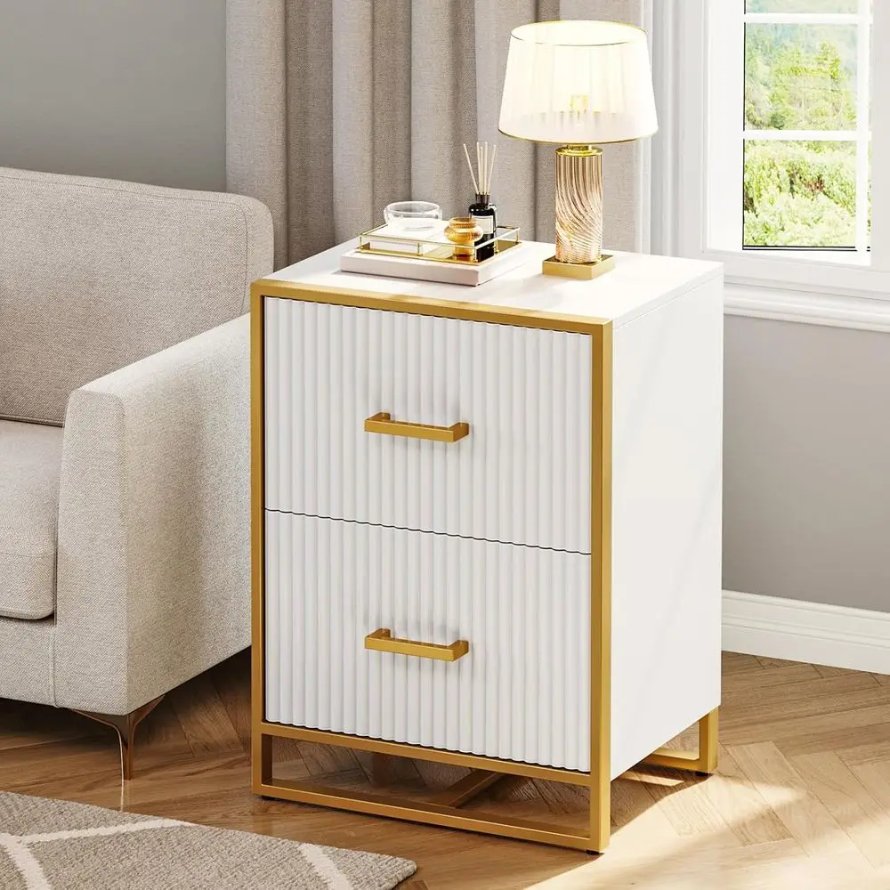 White and Gold 2-Drawer Lateral Home Office File Cabinet