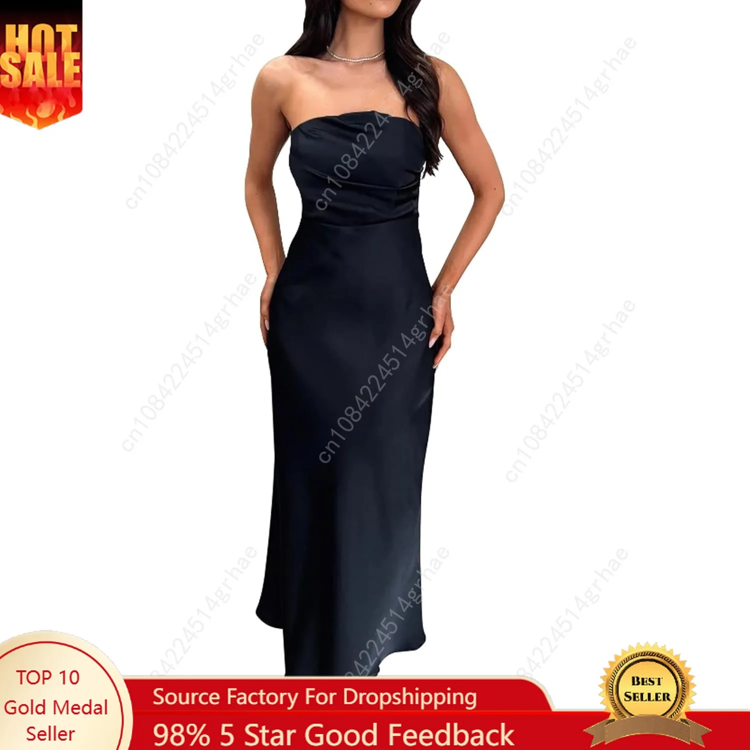 

Women's Sexy Strapless Tube Bodycon Backless Wedding Guest Party Maxi Dress