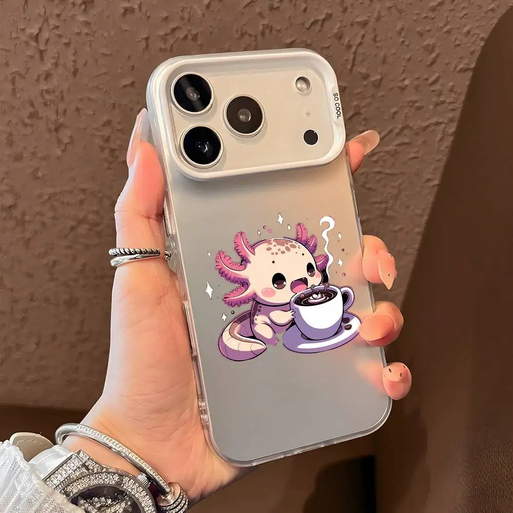 Cute Axolotl Phone Case For iPhone 17 16 15 14 13 12 11 Pro Max Black Purple Matte Laser Metallic Aurora Funda