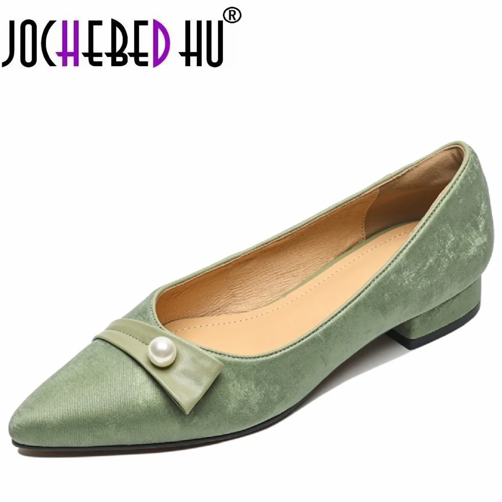 

【JOCHEBED HU】Women's cow leather suede leather patchwork slingback thin high heel pointed toe slip-on pumps elegant ladies 34-40