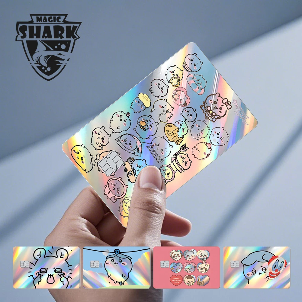 

Magic Shark Cartoon Cute Meme Cat Rabbit Shinny Laser Holographic Front Sticker Film Skin for Debit Credit Card