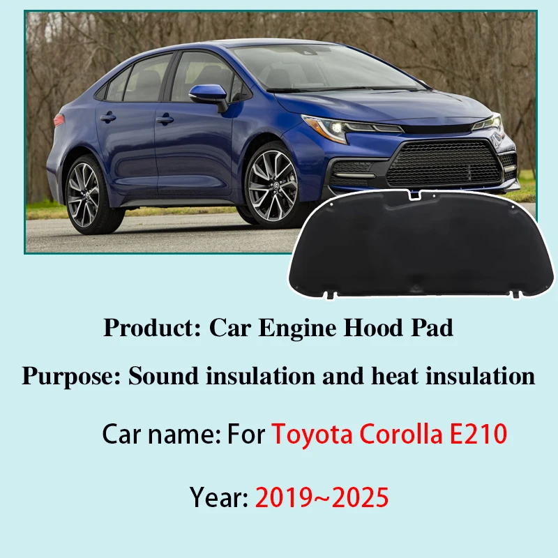 Almofadas de som para capô de motor de carro, para toyota corolla e210 2019 ~ 2025 sedan, isolamento térmico dianteiro, capa de algodão, acessórios à prova de fogo