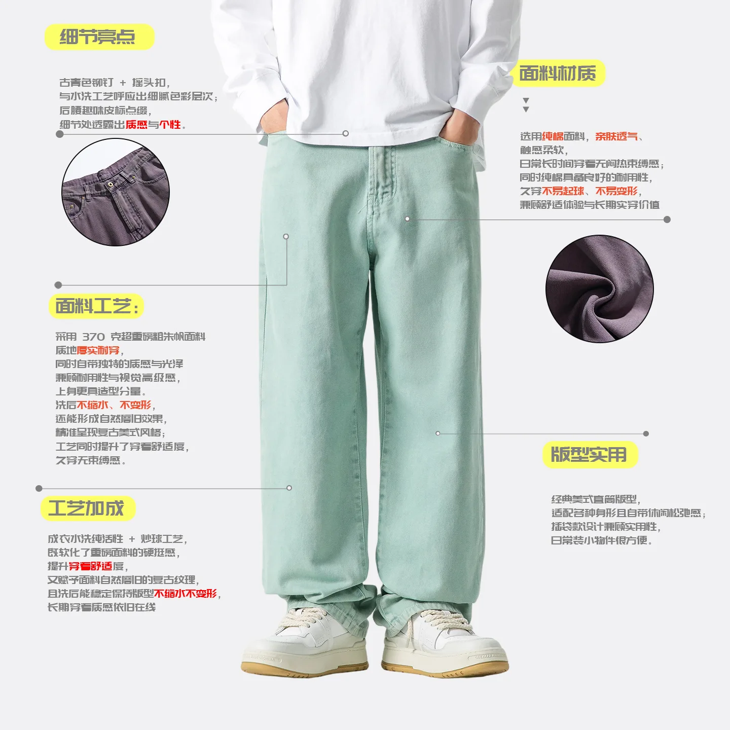 Men American Fashion Vintage Loose Casual Cotton Denim Cargo Pant Women Jeans Long Trousers