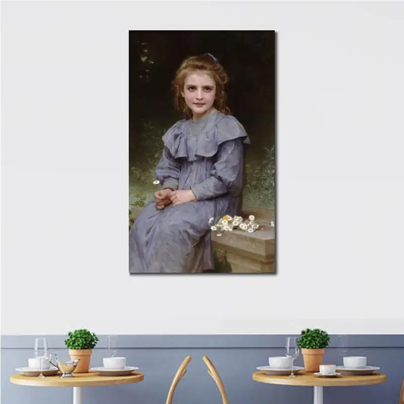 oil Painting portrait Daisies William Adolphe Bouguereau Hand painted High quality