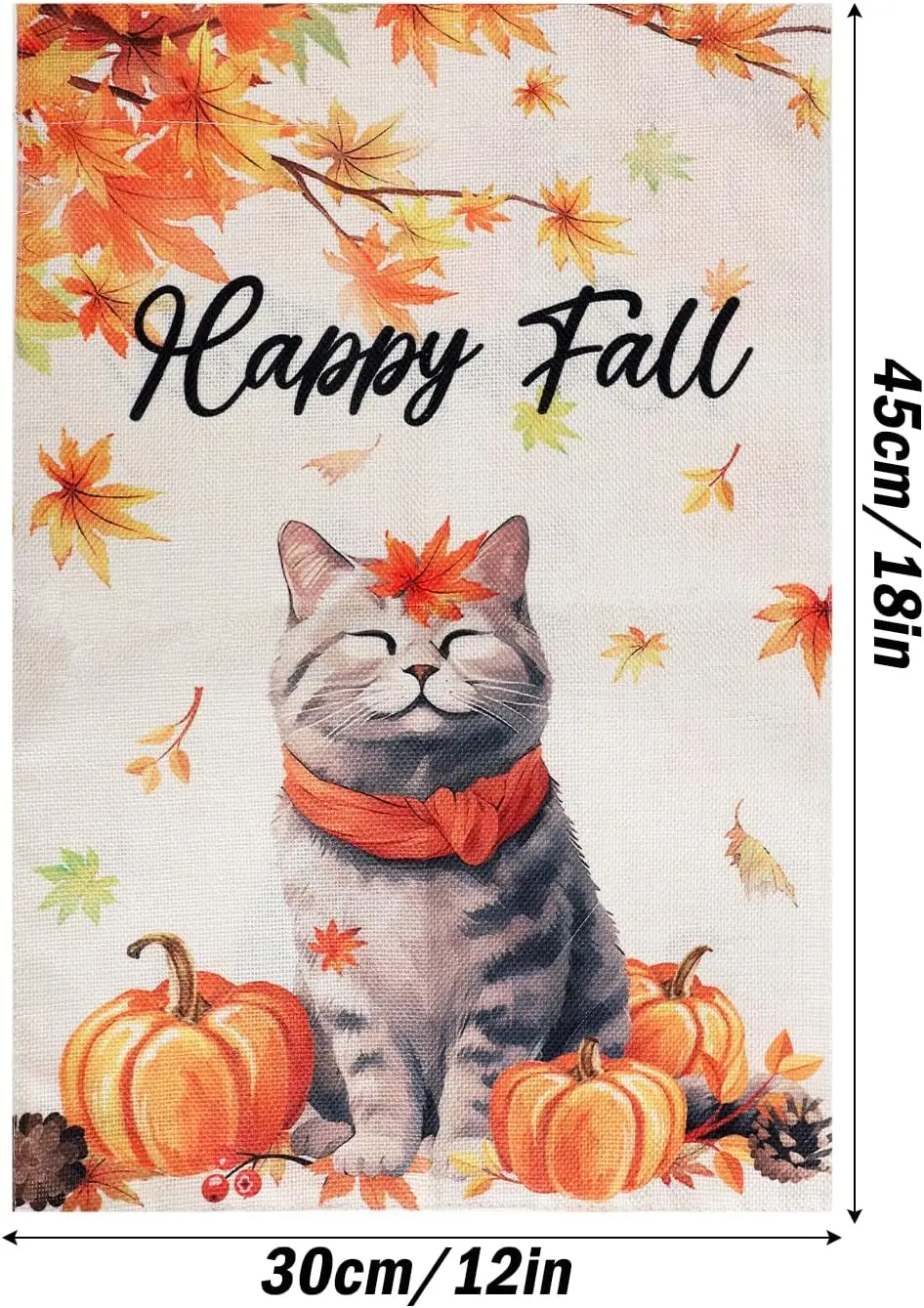 Happy Fall Garden Flag, 12 x 18 Inches Fall Garden Flag Cute Cat Pumpkin Thanksgiving Yard Flag Burlap Double Sided Fall Garden