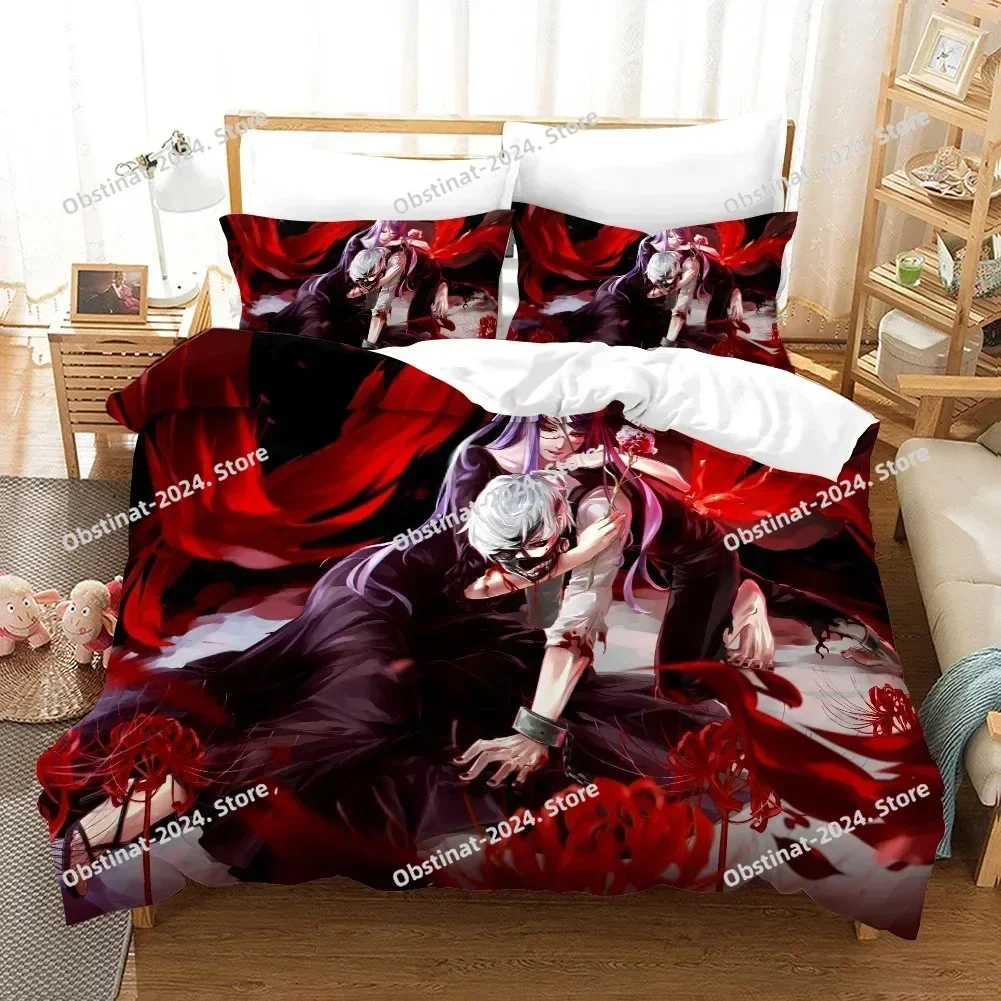 3D 만화 도쿄 구울 카네키 켄 침구 세트 베개 커버 포함 부드러운 싱글 더블 퀸 슈퍼 킹 사이즈