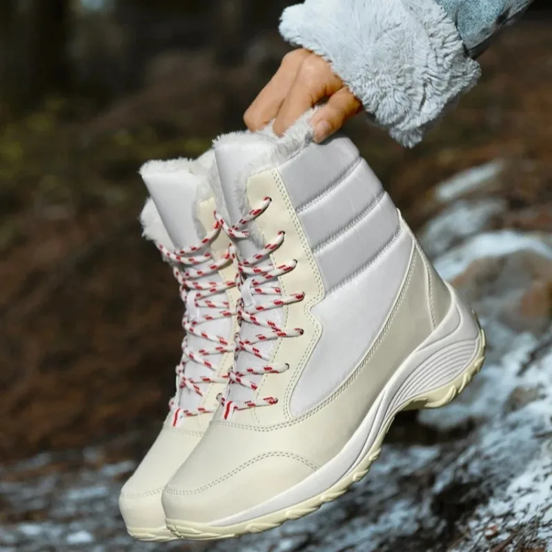 

Женские зимние ботинки, зимние плюшевые теплые хлопковые ботинки, модные повседневные высокие ботинки для женщин, ботильоны на платформе со шнуровкой, Botas Mujer