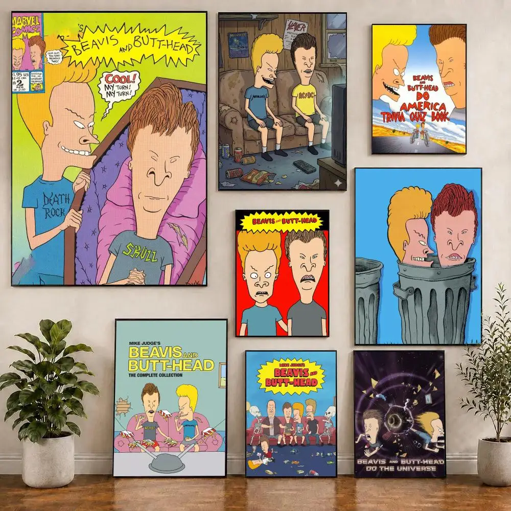 Beavis And Butthead Animation Art Poster Waterproof Sticky WallArt Print For Bedroom Living Room Hallway Bar Home Decor