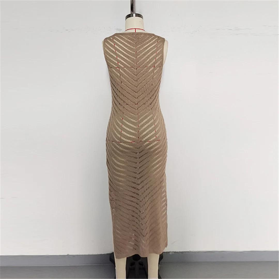Hohlgewebtes, ärmelloses, gehäkeltes, gestricktes Tunika-Strandkleid, Mini-Strandkleid, Strandmode, Damen V6745 – Detail 20