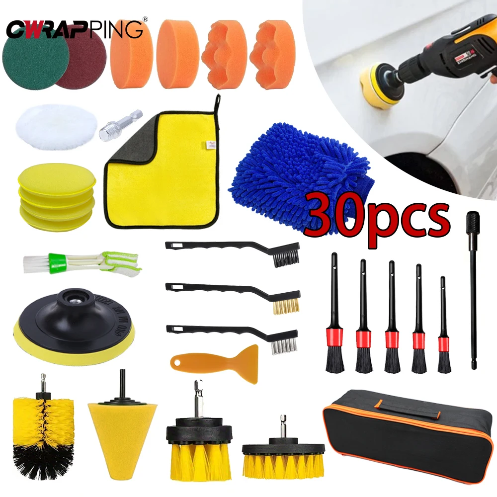 

30Pcs Car Detailing Brush Kit Air Vents Rim Cleaning Brushes Paint Care Sponges Polisher Car Wash Tools Towel Car Accessories