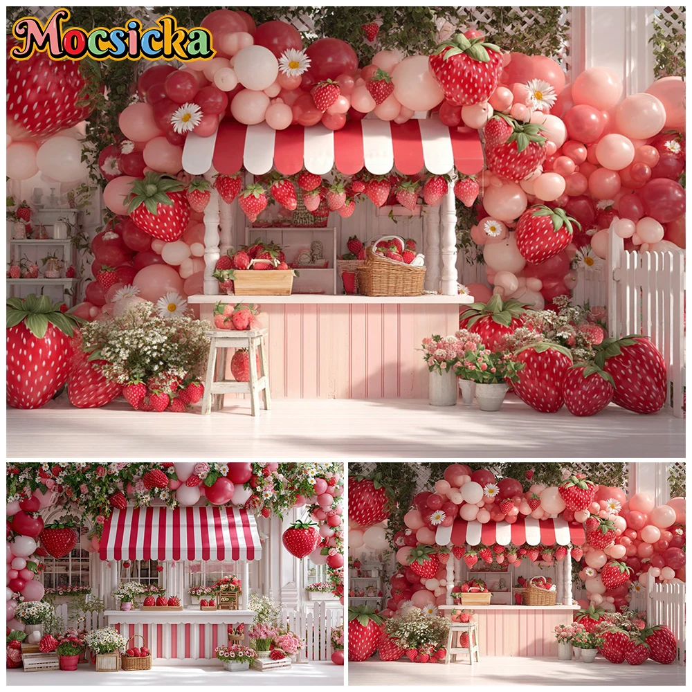 Mocsicka Photography Background Birthday Party Strawberry Shop Pattern Decoration Child Baby Shower Photo Backdrop Studio Banner