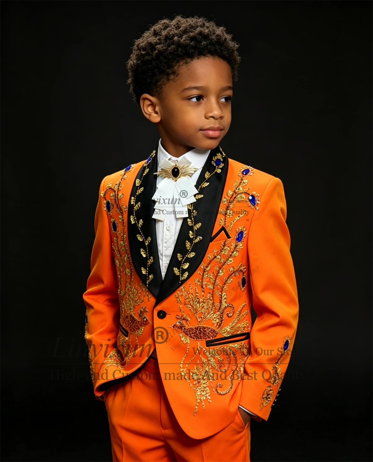 Fashion Beaded Crystals Boy's Suits Formal Party Blazer Customized 2-Piece Man Party Tuxedo Costume Enfant Garçon Mariage