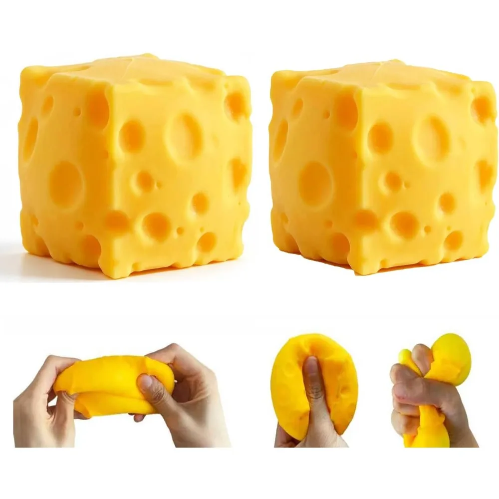 2/6/10 piezas de queso amarillo para apretar, aliviador de estrés, simulación de comida, decoración de escritorio, regalos para oficina, aula, paquete de juguetes antiestrés, recuerdos para invitados
