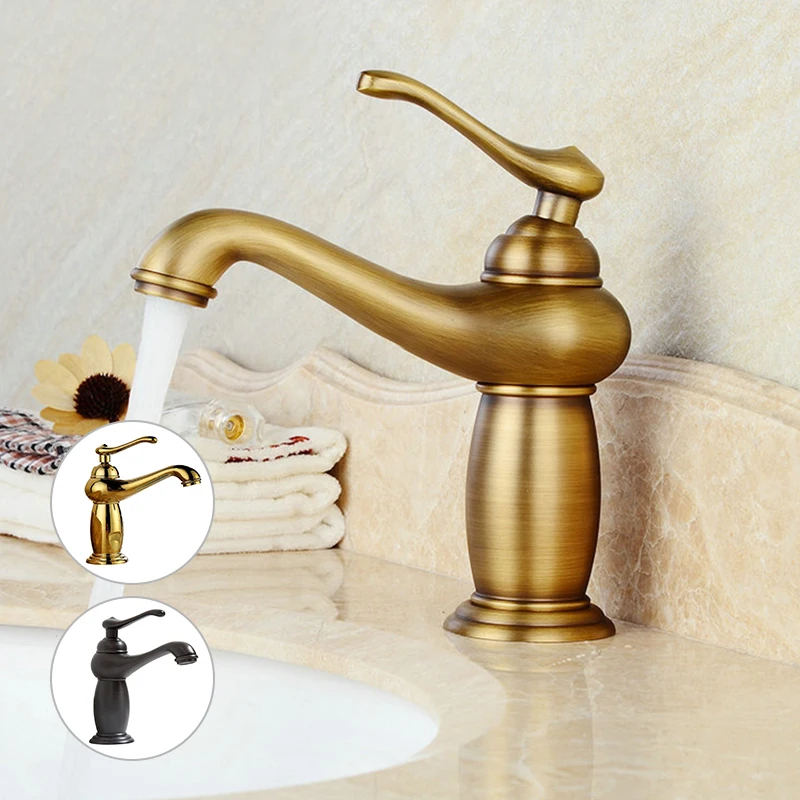 

Bathroom Faucet Antique Bronze Finish Brass Basin Sink Solid Brass Faucets Single Handle Water Mixer Taps Bath Crane ELFCT001-F