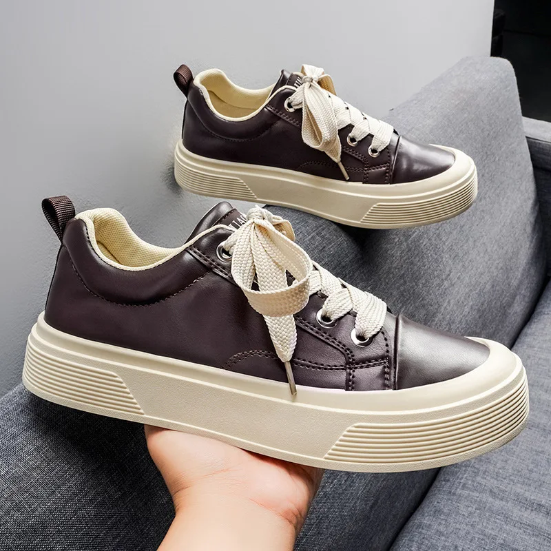 

Men's Chunky Sneakers Spring 2026 Fashion Solid Lace Up Casual Sport Shoes Outdoor Comfortable Non Slip Versatile Flat Shoes