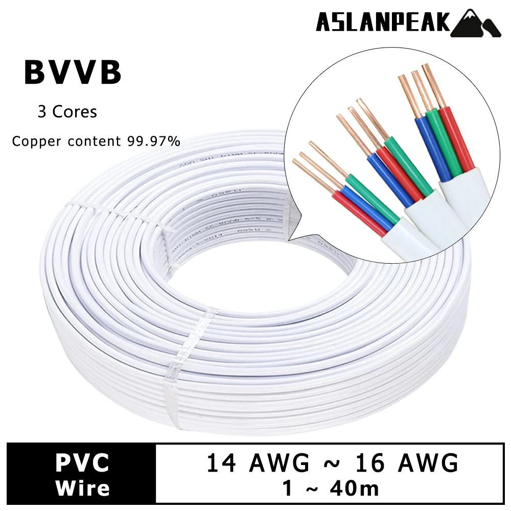 White Jacket cable Power extension cable 3Cores Jacket wire Pure Copper cable Hard Copper wire PVC Sheath Electric cable 16awg